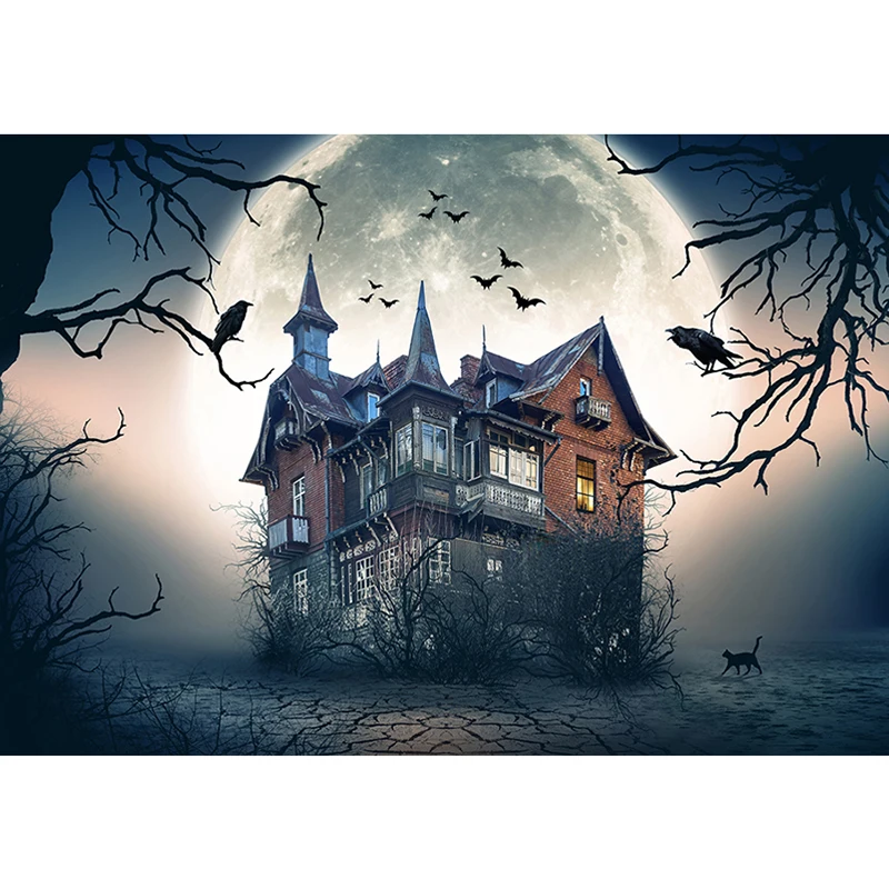 Allenjoy photo backdrops Halloween Magic house big moon tree crow professional background photocall printer customize | Электроника