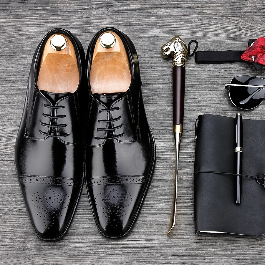 MYCORON Men Boots CasualGenuine Leather Black Brown Luxury Brand Formal Dress Wedding Business Brogues Shoes Herren Schuhe | Обувь