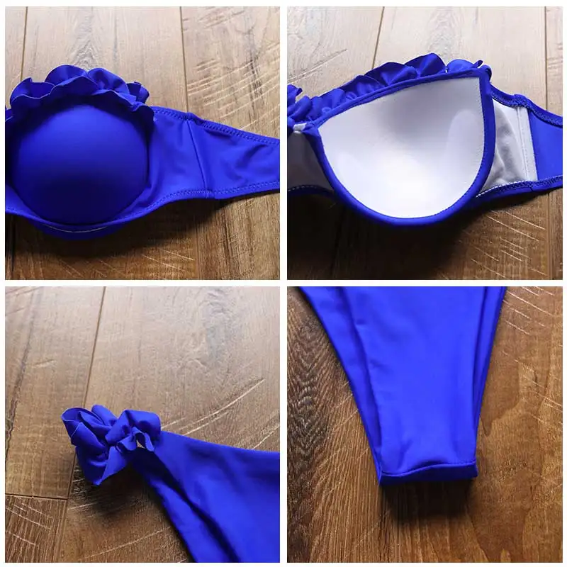 Купальник пуш ап женский сексуальный волнистый комплект бикини однотонный