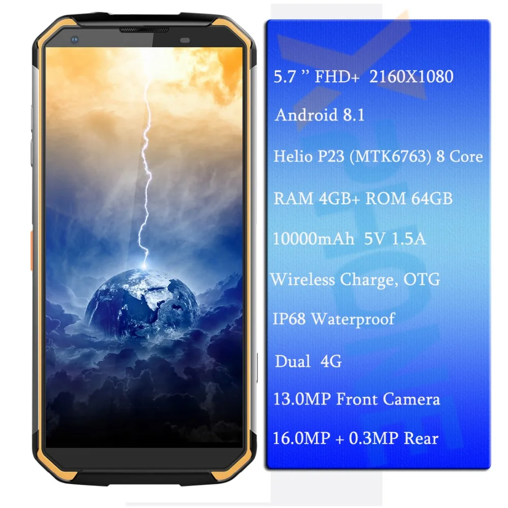 Blackview BV9500 беспроводной зарядный телефон 4 Гб 64 Гб IP68 водонепроницаемый аккумулятор 10000 мАч 16 МП 2 камеры Восьмиядерный 5,7 ''FHD Android 8,1
