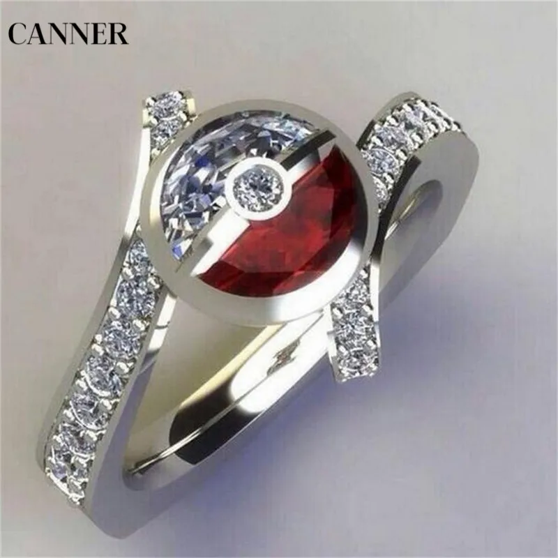 Canner Pokemon Ball кольцо с фианитом кольца кристаллами из страз винтажные обручальные