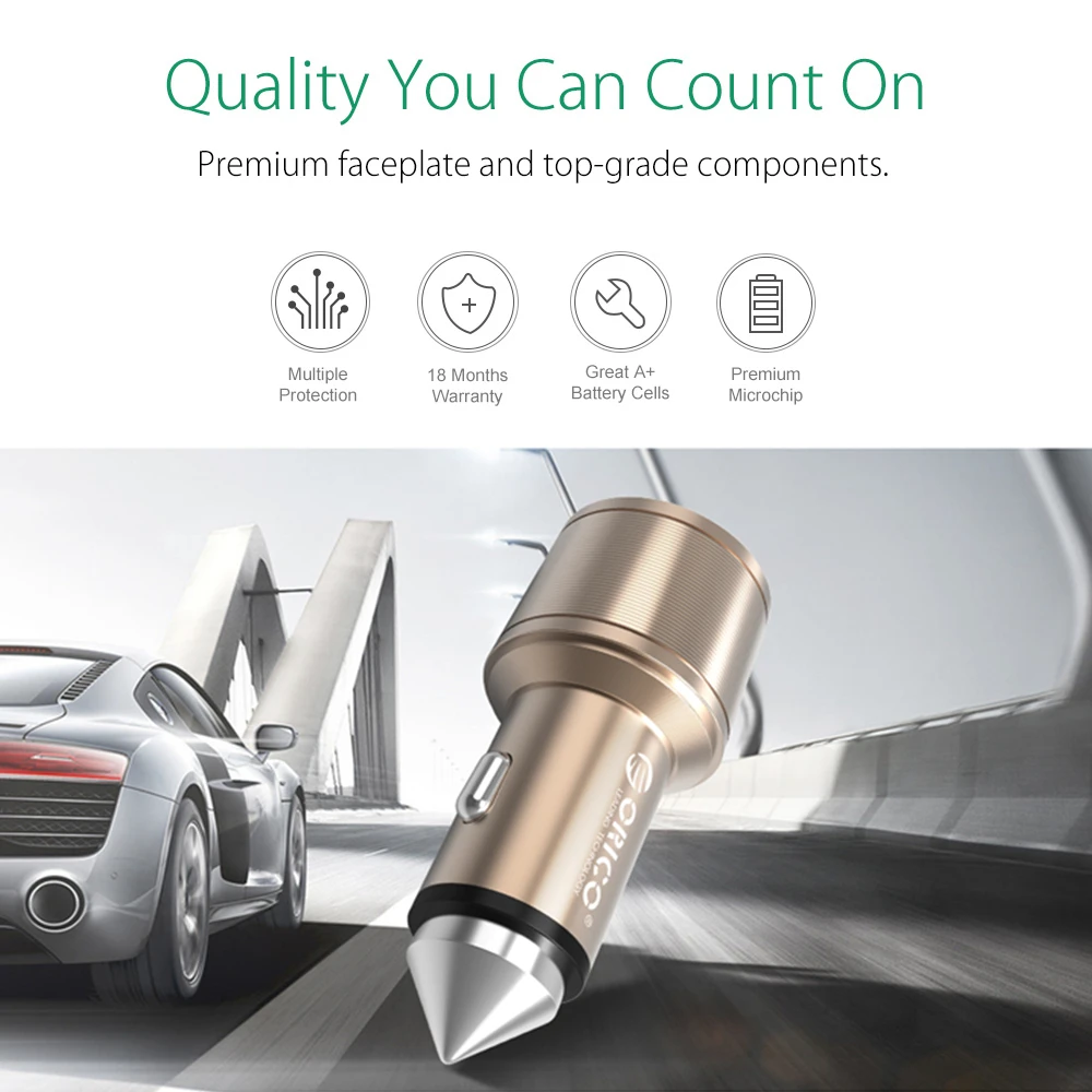 Автомобильное зарядное устройство ORICO алюминиевое USB 2 порта 5V2.4 макс. выход 15 5