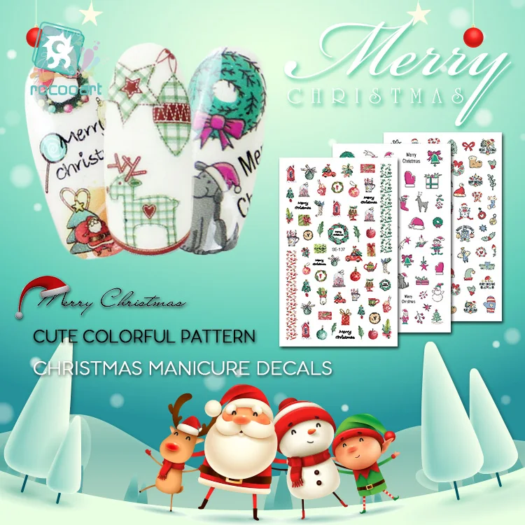 

2019 Latest Christmas 1Sheet Cute Tree Deer Bell and Gloves Pattern Design Nail Sticker 3D DIY Art Decoration Decals