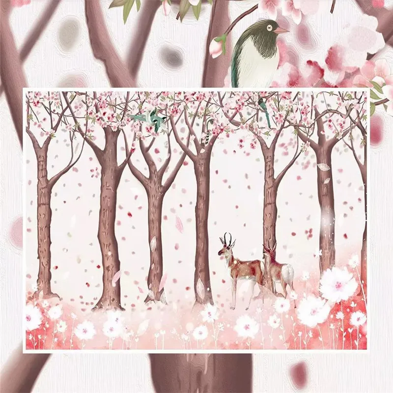 

Custom 3DA wallpaper hand-painted woods elk oil painting TV background wall professional production mural photo wallpaper