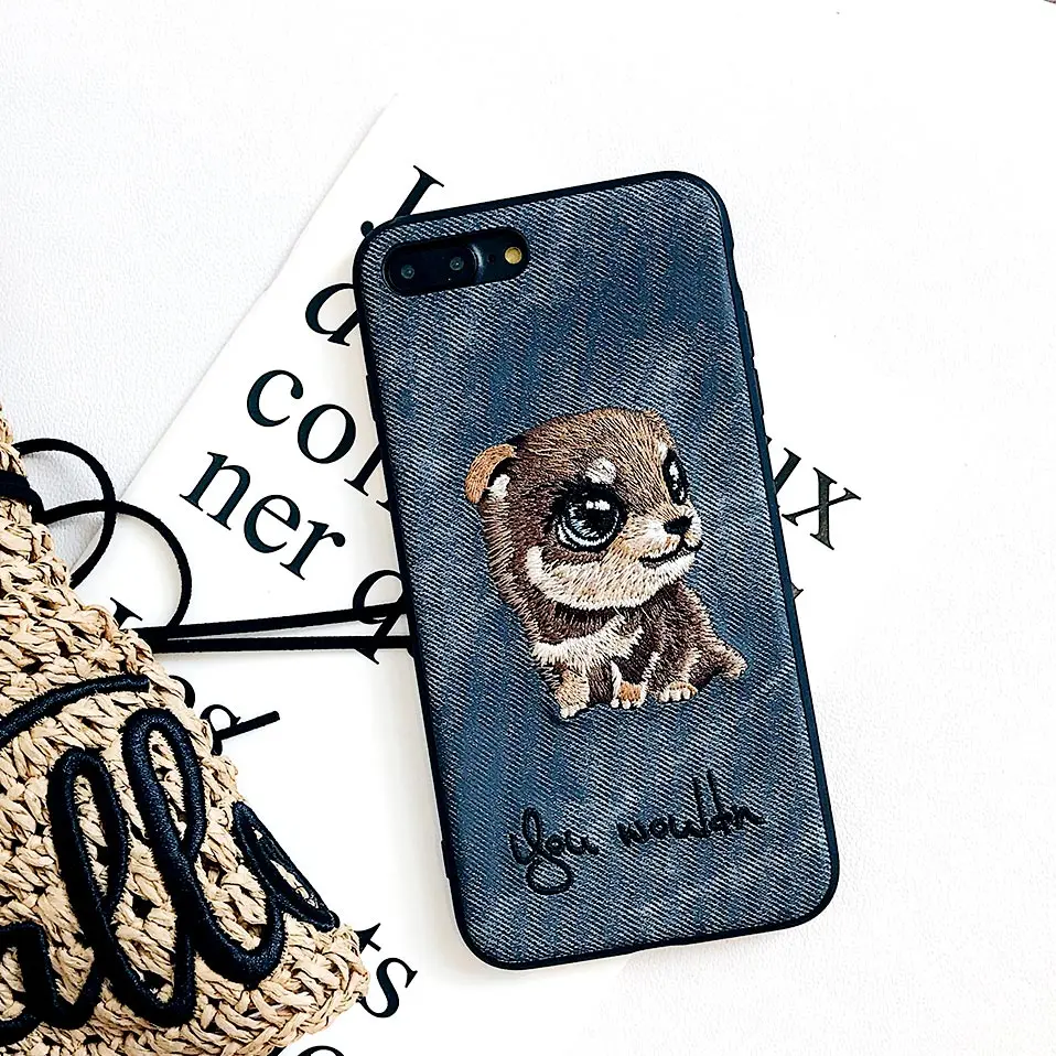 Embroidered dog phone case For iPhone 6 6S 7 8 Plus iphone Funda X XR XS MAX Drop-proof Back Covers |