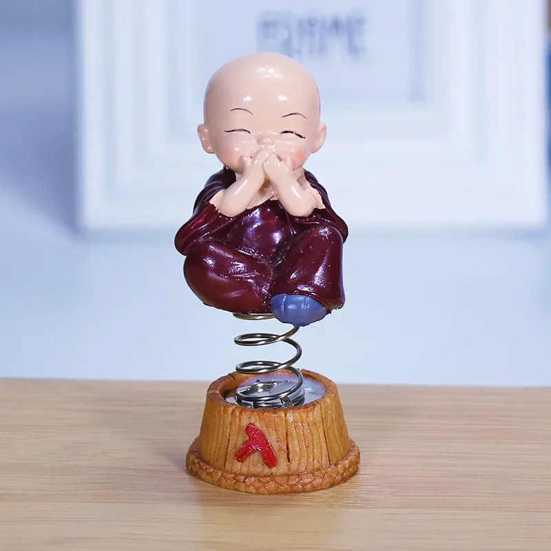 4PCS/Lot Mini Swing Small Monks Resin Spring Shake Head Monk Buddhist Miniatures Car Decoration Desktop Craft Home Ornament | Дом и сад