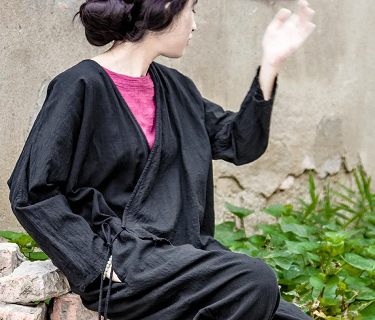 Original Design Spring and Autumn Women Cotton Linen Loose Long Sleeve Jumpsuits Chinese Style Mori jumpsuits N475 | Женская одежда