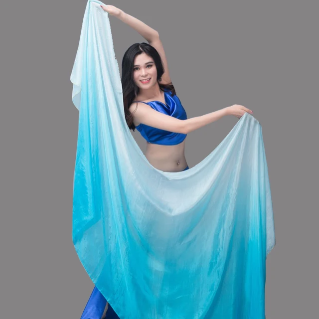 Turquoise gradient Новая шелковая вуаль для танца живота, сценический шарф, шаль, вуаль, шелковая, градиентная, Радужная, 200 см, 250 см, 270 см, для детей и взрослых - Цвет: Turquoise gradient