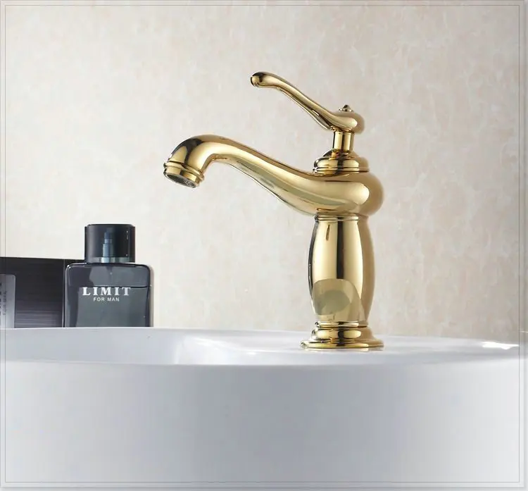 2014 Free Shipping Contemporary Single Handle Luxury New Style Gold Basin sink Antique Faucet Hot And Cold CopperHJ-6603K vasos |
