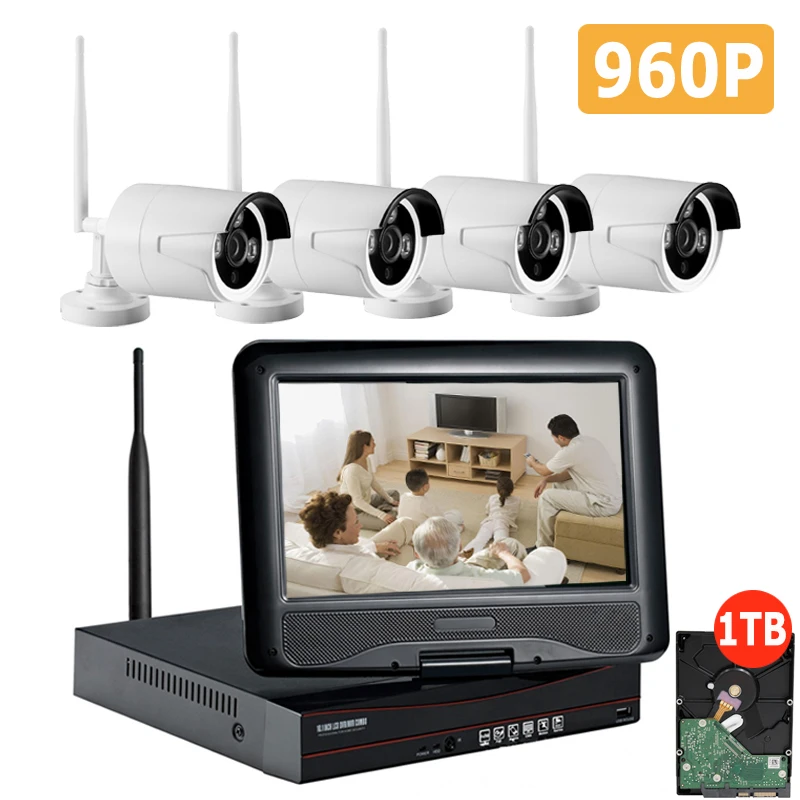 4ch CCTV Системы Беспроводной 960 P NVR комплект 4 шт. 1.3mp ИК Открытый P2P Wi Fi ip cctv