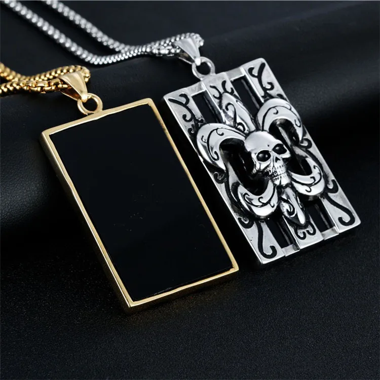 

New Fashion Stainless Steel Men's Skull Chain Pendants Punk Biker Male Necklaces Skeleton Jewelry wholesale