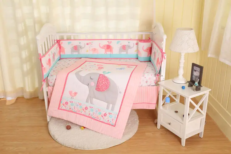 pink for girl Детский комплект постельного белья, детское стеганое одеяло для детской кроватки, розовый слон, простыни, одеяло, кровать, юбка, бампер, постельные принадлежности - Цвет: pink for girl