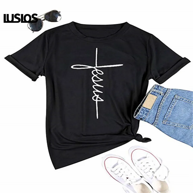 Футболка LUSLOS с изображением Иисуса женская Повседневная рубашка коротким