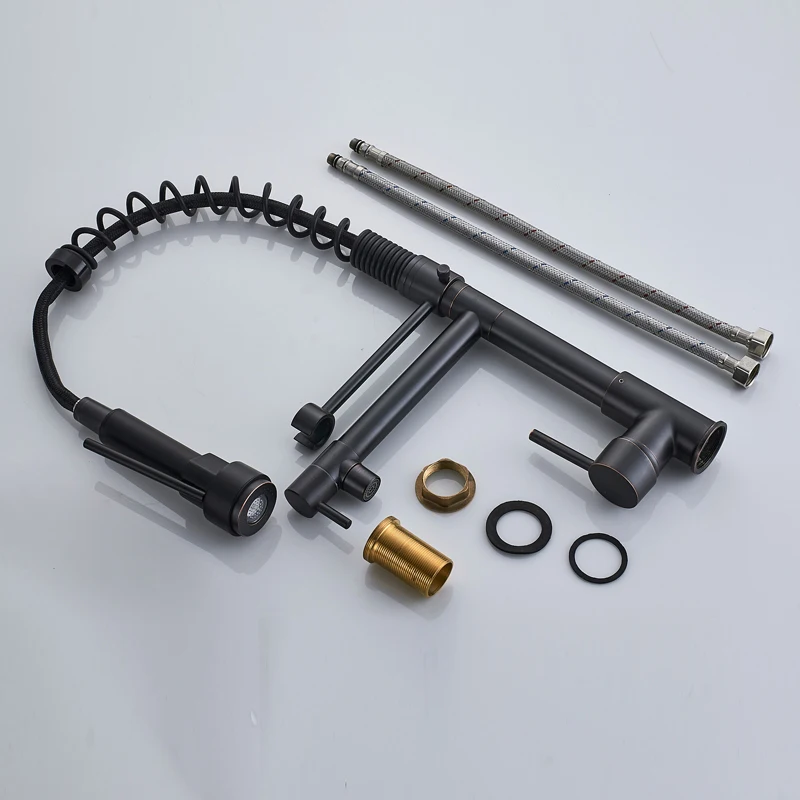 

LED Light Black Bronze Dual Spout Kitchen Faucet Single Handle Spring Pull Down Water Taps for Kitchen Handheld Kitchen Sprayer