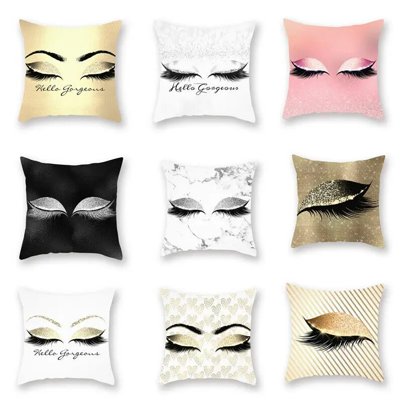 

2019 New trendy Eyelash Home Simple Geometric Throw Pillowcase Pillow Covers Linen Printed Washable Cotton Pillow Case poduszki