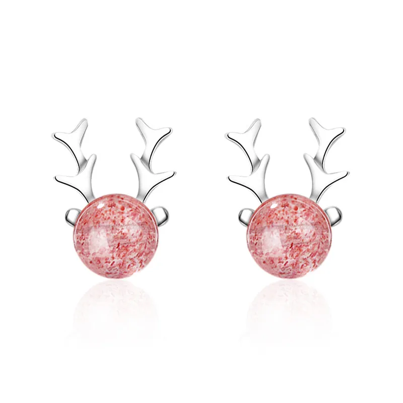 TJP Trendy Silver Plated Earrings For Women Jewelry Female Fashion Crystal Pink Elk Stud Girl Party Accessories | Украшения и