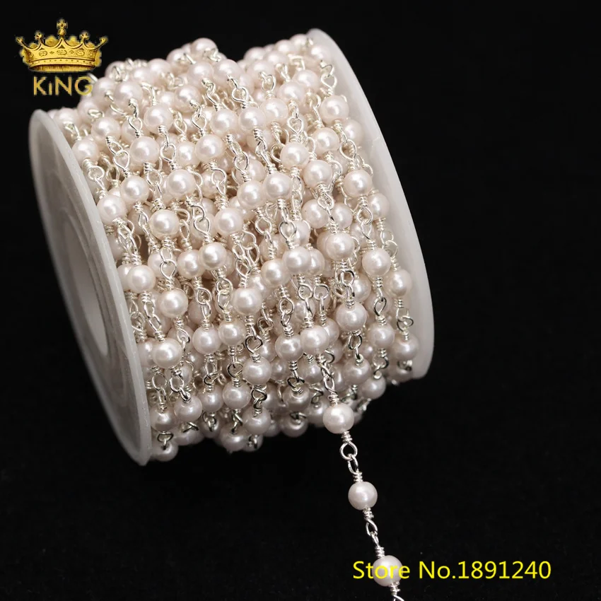 5 м/лот круглые жемчужные стеклянные цепочки с бусинами коннекторы имитацией