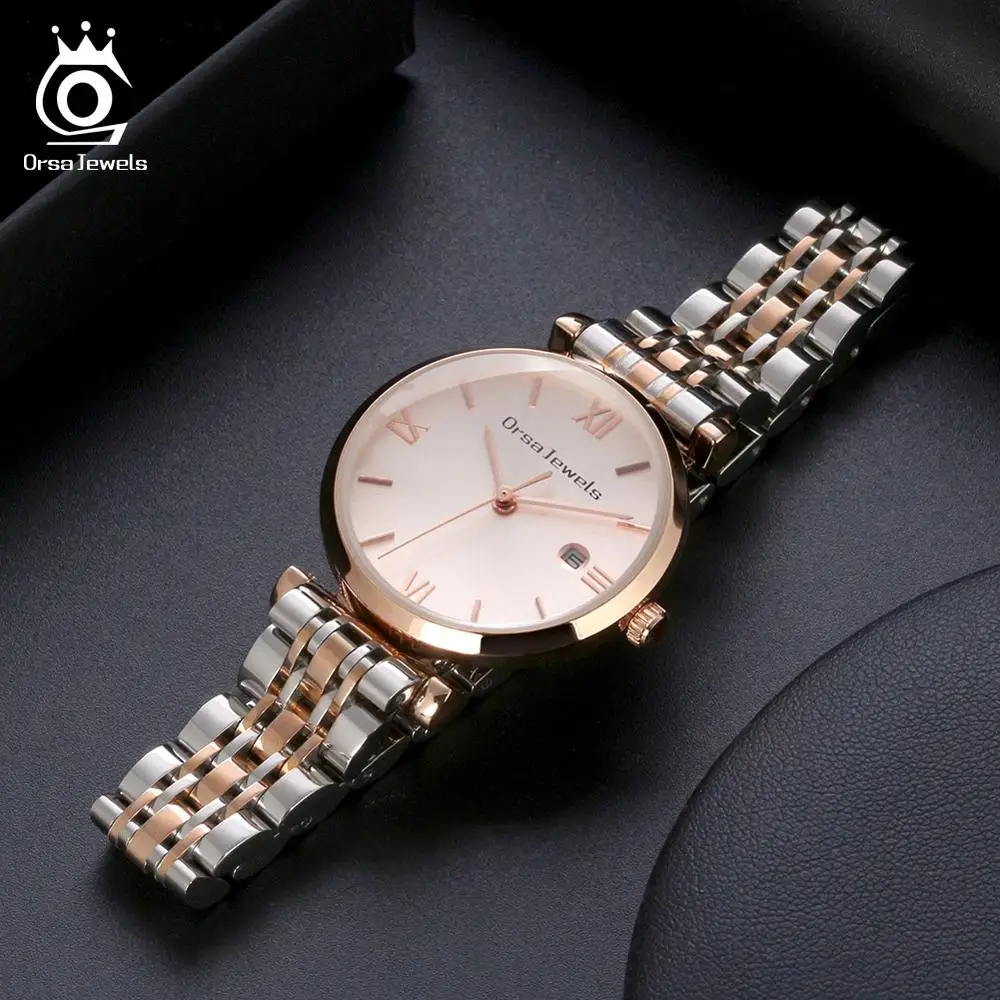 ORSA JEWELS Luxury Men Quartz Watch 316L Stainless Steel Band Women Wristwatch Waterproof Casual Business Brand Watches OOW12