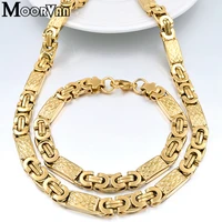 moorvan gold color men new design jewelry set party necklacebracelet long 55cm22cm trendy accessory vbd022