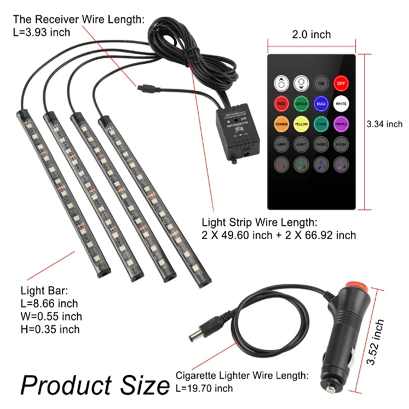 Один с 4 шт. 12 лампы Цвета RGB светодиодный автомобиль атмосфера светильник