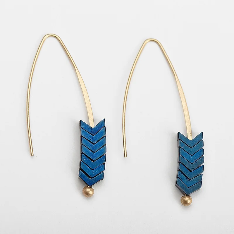 Women 8 Colors Arrow Natural Stone Drop Earrings Vintage Zinc Alloy Gold Hook Fashion Dangle Jewelry | Украшения и аксессуары