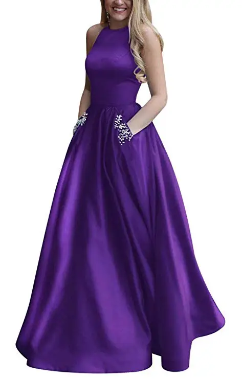 Purple(with beads) Menoqo Новое поступление сексуальные вечерние платья Vestido de Festa А-силуэт платье для выпускного Расшитое бисером карманы Robe De Soiree - Цвет: Purple(with beads)