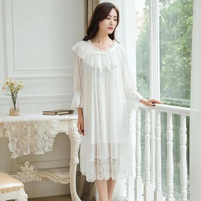 Длинная хлопчатобумажная ночная рубашка принцессы сна Lounge Для женщин Белый дом