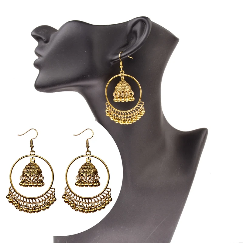 Женские Висячие серьги Jhumka большие круглые подвески в индийском стиле с