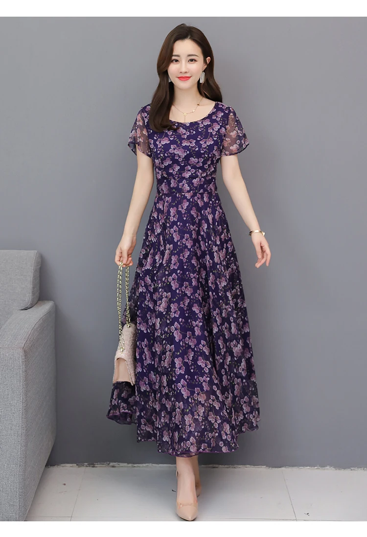 Цветочные шифоновые Boho летние миди-платья винтажные 3XL плюс размер пляжный Макси-сарафан с принтом элегантные женские облегающие вечерние платья