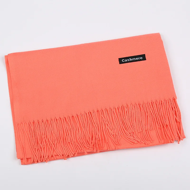17-Watermelon Red Чистый цвет бахрома саржа кашемировый шарф унисекс для женщин и мужчин негабаритных одеяло длинный большой пашмины шаль - Цвет: 17-Watermelon Red