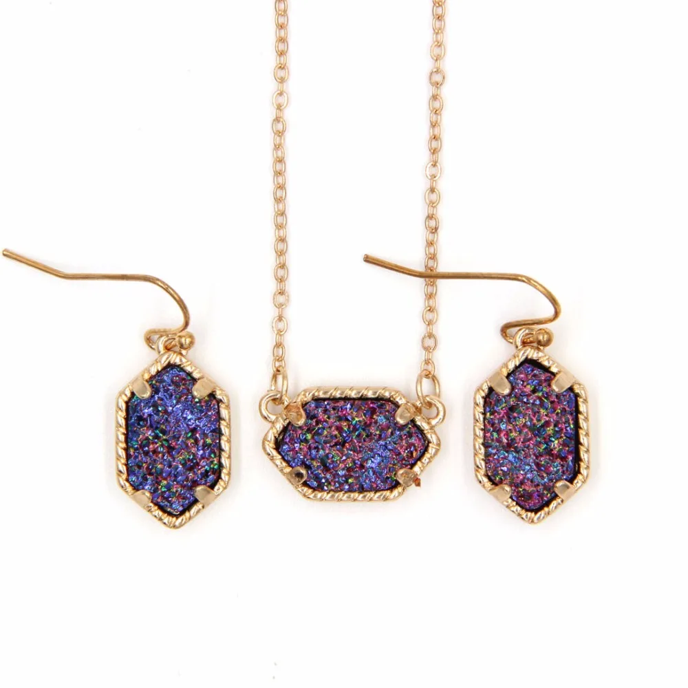Мини переливающийся druzy drusy кулон Цепочки и ожерелья с соответствующими Висячие