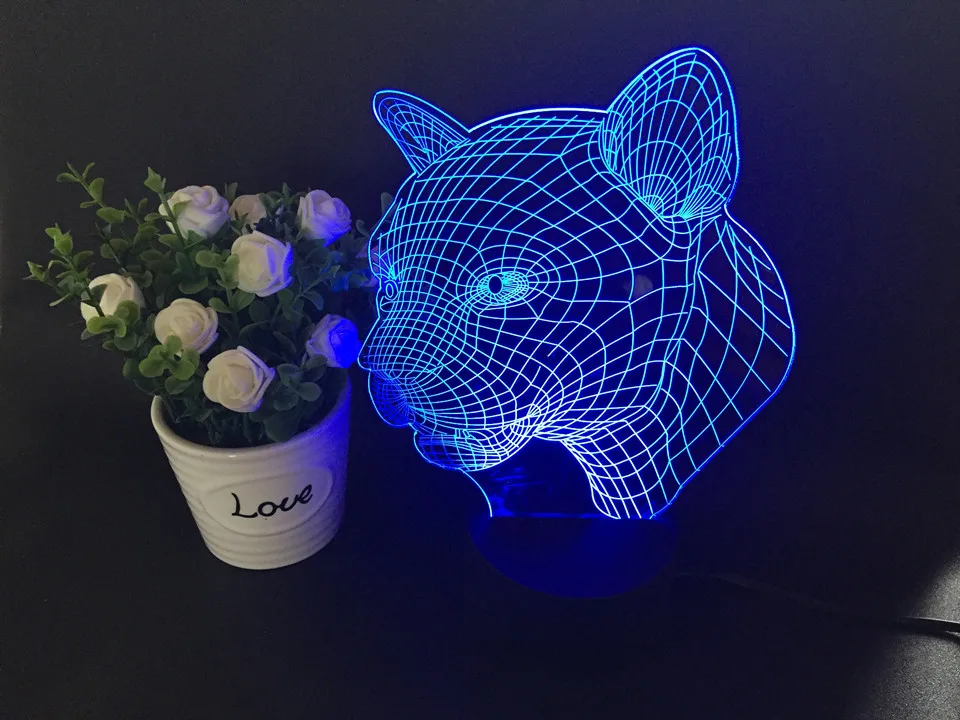 Крутая леопардовая 3D USB Светодиодная Ночная лампа с животными настольная 7 цветов