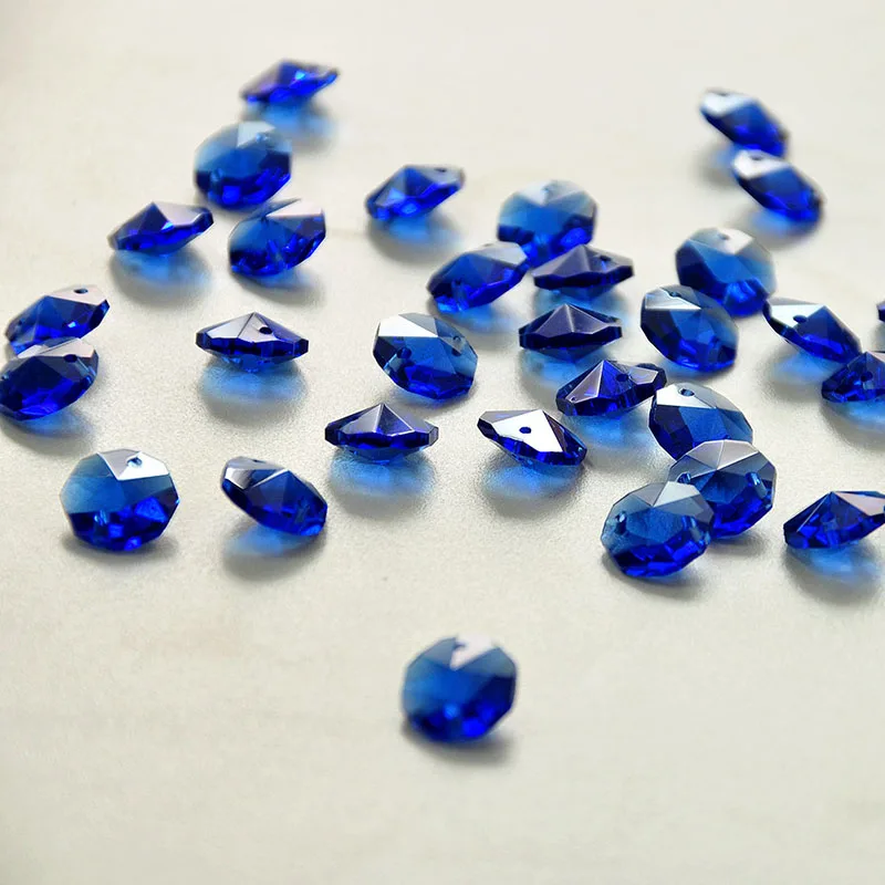 Синий 14 мм восьмиугольная люстра из бисера хрустальные призмы подвесная