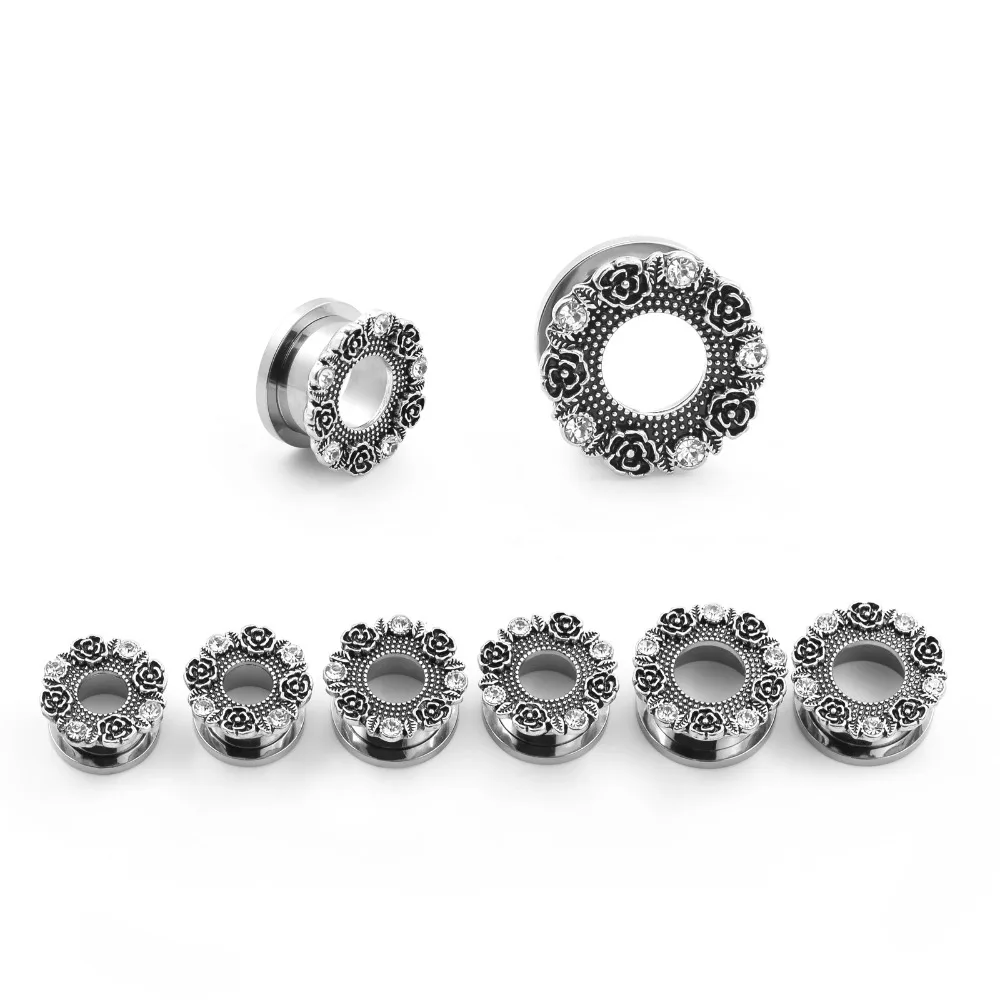 New Crystal Stainless Steel Screw 3pairs Ear Plugs Gauge Flesh Tunnel Piercing Hollow Stretcher Expander Body Jewelry | Украшения и