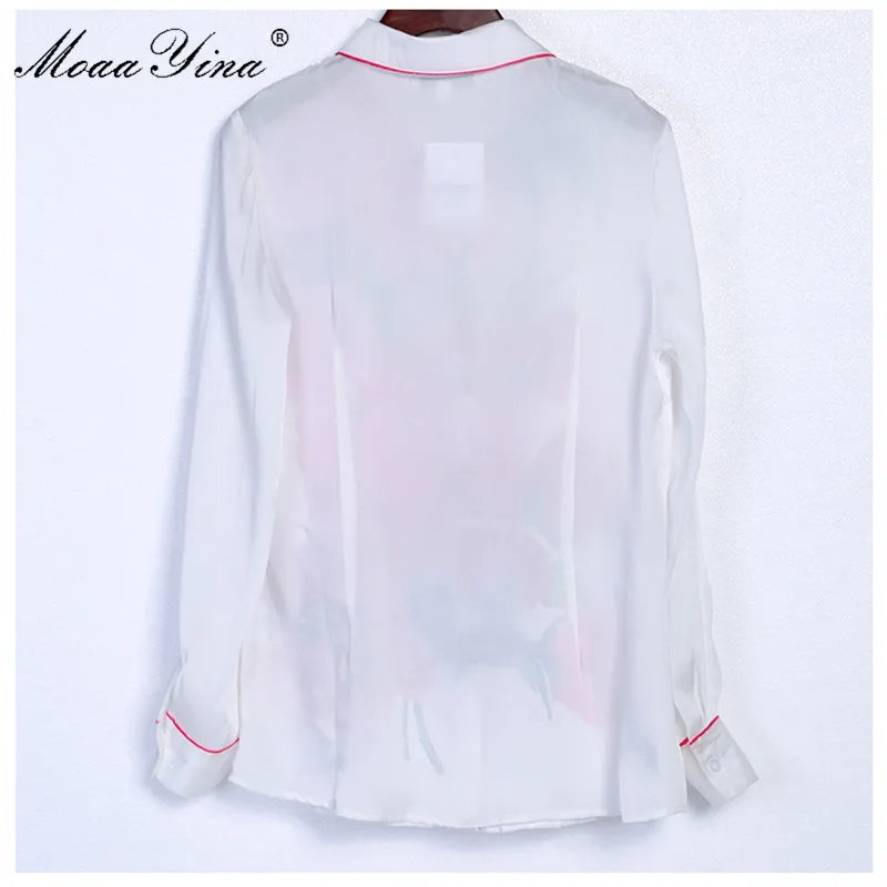 MoaaYina, модная дизайнерская подиумная рубашка, весна, для женщин, 3XL, плюс размер, длинный рукав, с принтом розы, блузка, повседневная, элегантная, карьера, рубашка