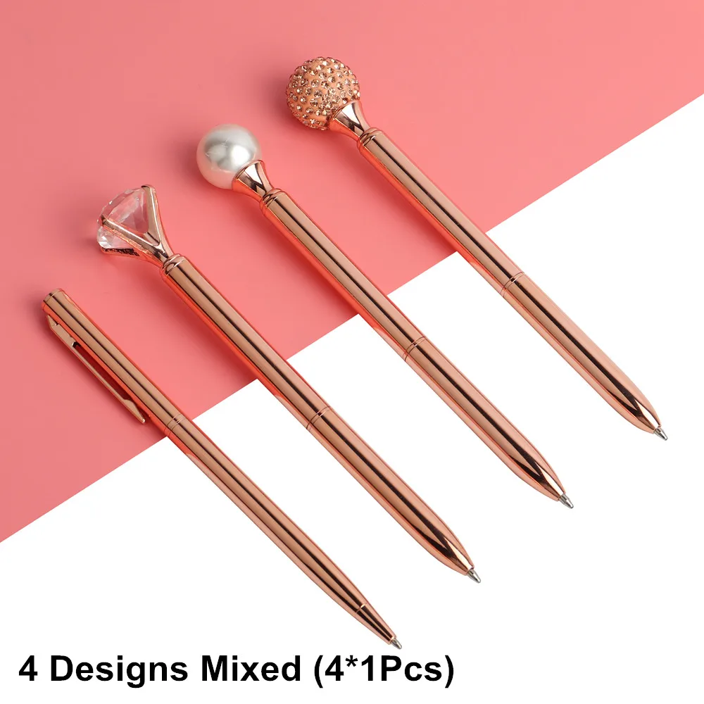 4PCS A-B-C-D 4 шт./лот GENKKY розовое золото шариковая ручка перламутровые ручки пятнистые бриллианты масло градиент ручка набор черный синий Заправка стационарный набор - Цвет: 4PCS A-B-C-D