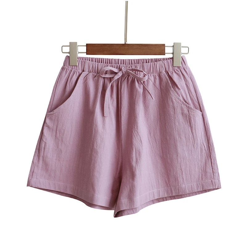 Rose Pink Plegie/летние женские шорты из хлопка и льна, женские брюки, женские эластичные свободные повседневные шорты с карманами - Цвет: Rose Pink
