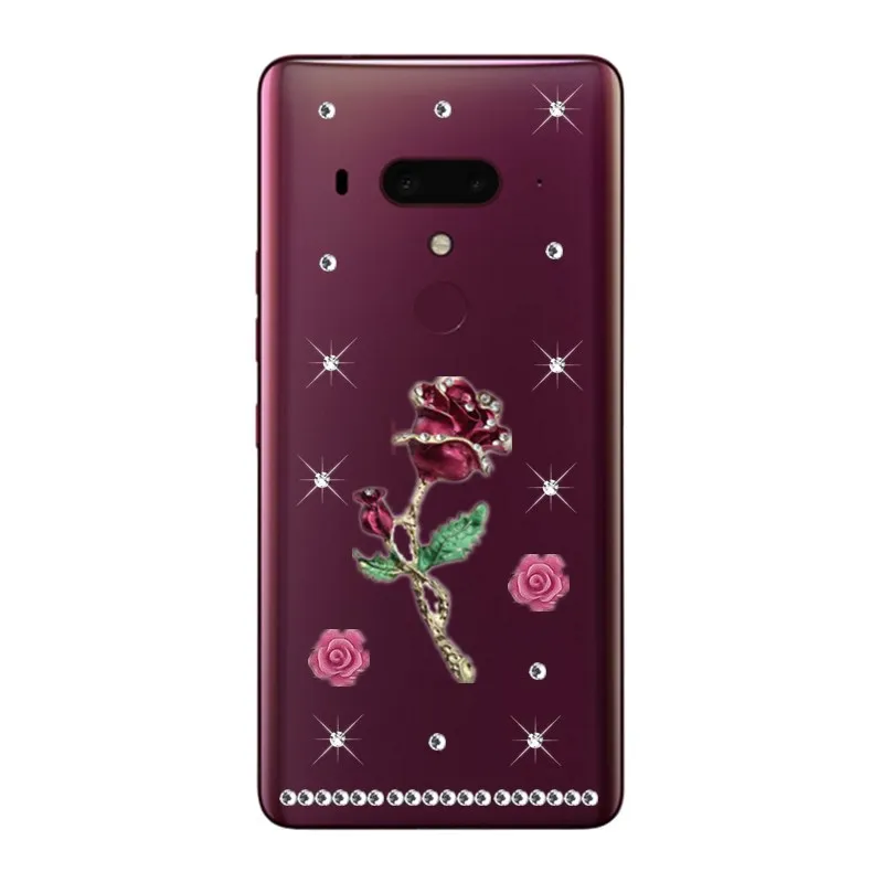 Красивый розовый кристально прозрачный чехол с бриллиантами для HTC Desire 12 Plus 12s U11