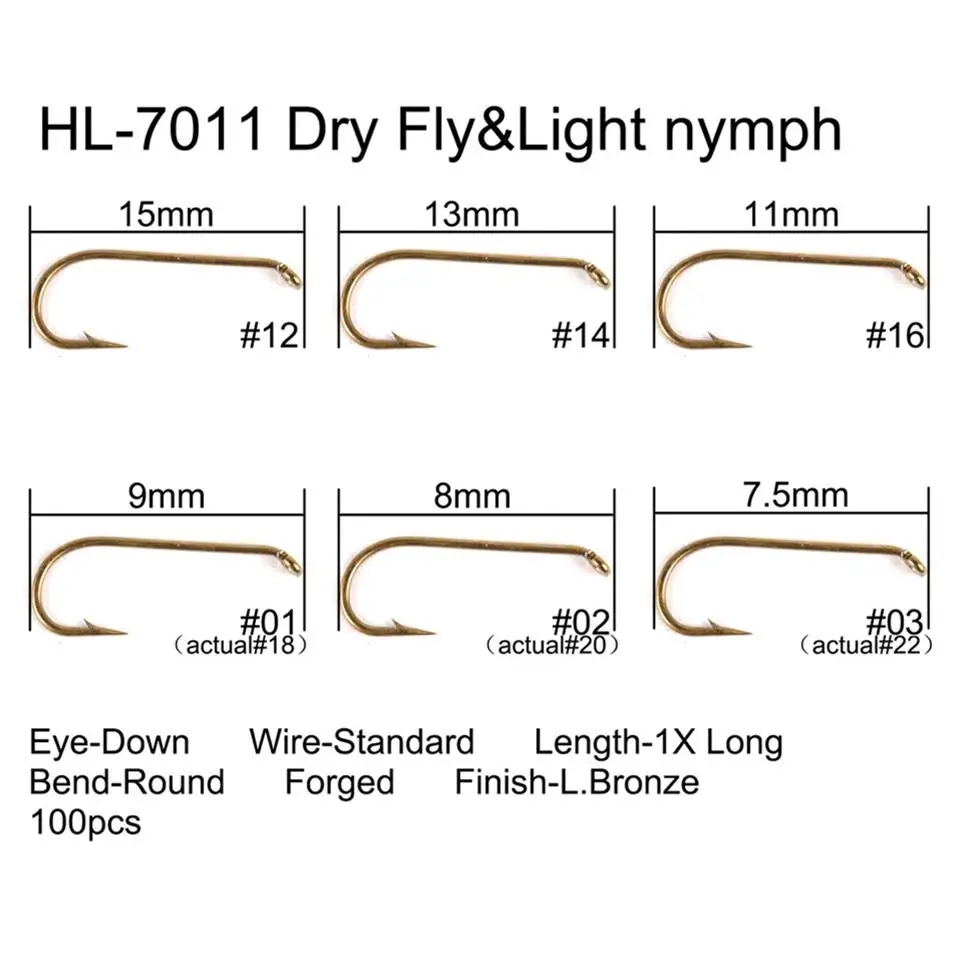 7011 Dry Light Nymph Maximumcatch 100 шт. крючок для завязывания Мух 4#-22# рыболовный крючок для рыбной ловли с колючей спинкой сухой влажный Нимфа креветка Caddis Pupa стример мух - Цвет: 7011 Dry Light Nymph