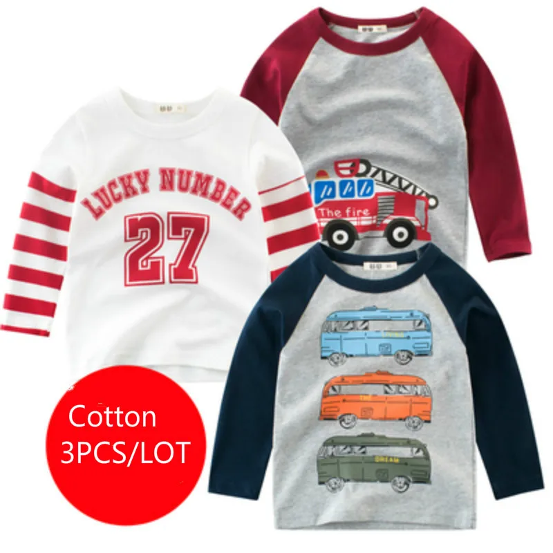 3 шт./партия детские футболки с длинным рукавом и полосками