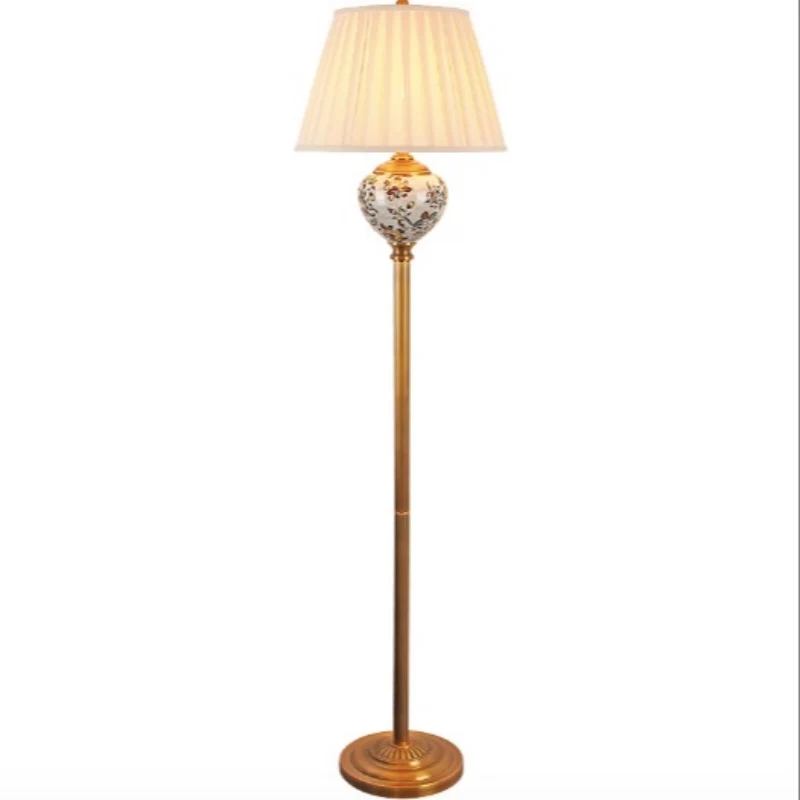 

Chinese Country Hand painted Ceramic Fabric Led E27 Floor Lamp for Living Room Bedroom Study Deco H 160cm 2181