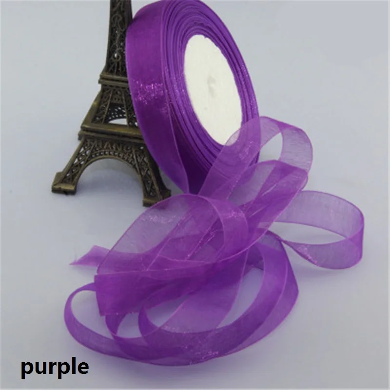 purple 2 см 50 ярдов Тюль Ткань Шелковый Атласный органза полиэфирные ленты для шитья Свадебная вечеринка декорации с лентой подарочная упаковка пояса - Цвет: purple