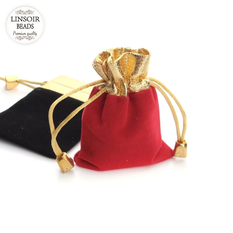 

LINSOIR Wholesale 10Pcs/lot Red/Black Velvet Bag Drawstring Pouch Jewelry Packaging Storage Christmas/Wedding Gift Bag
