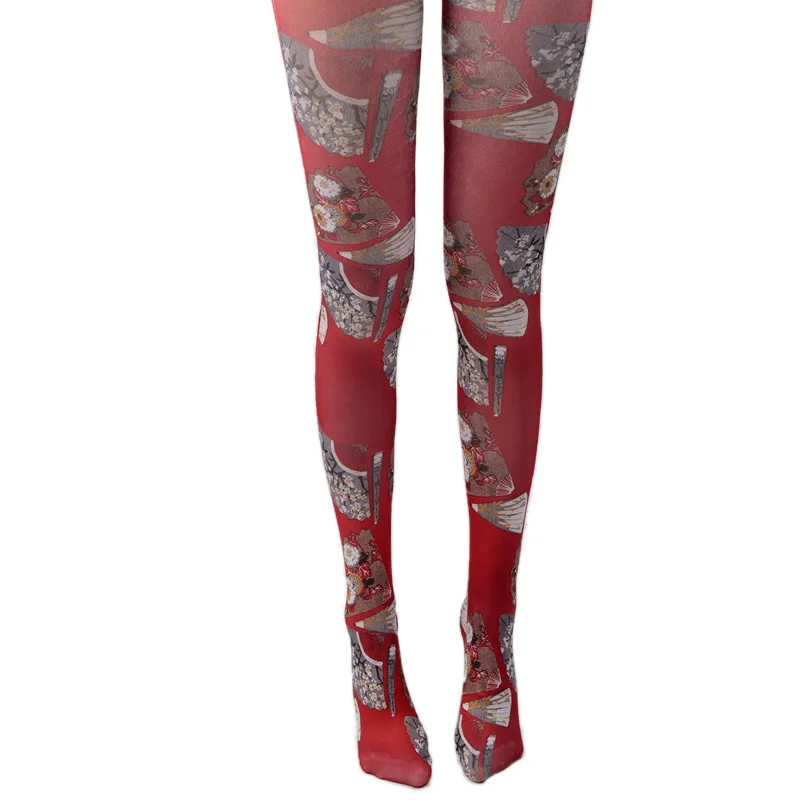 Красные модные колготки с татуировкой в духе колледжа|Колготки| |