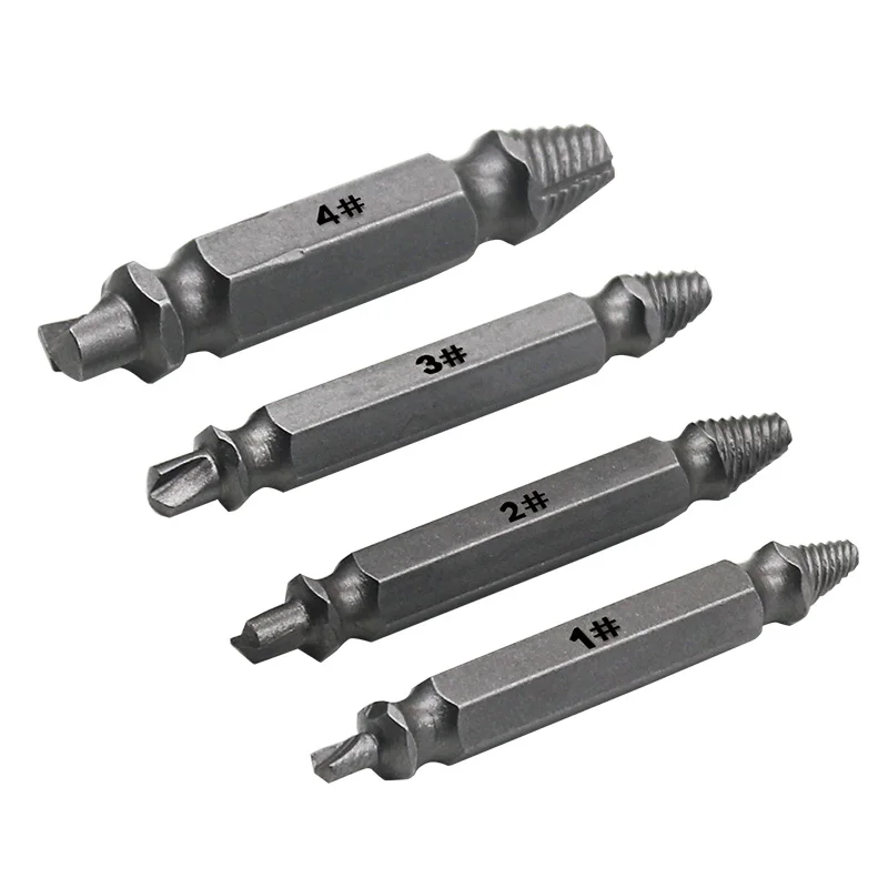 4pc Double Ended Damaged Screw Extractor Broken Breakage Head Screw Extractors Wood Bolts Remover Extract Drill Tool 1# 2# 3# 4#