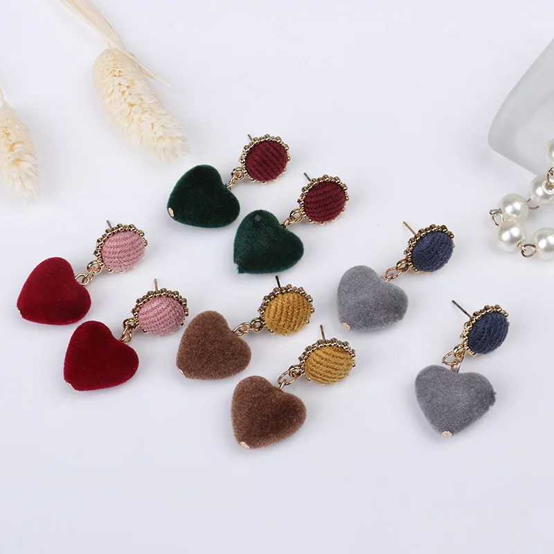 Новые осенние и зимние модные простые серьги из ткани милые сердце любовь волосы
