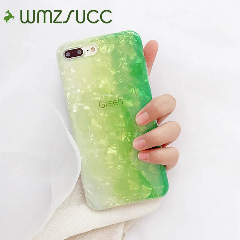 WMZSUCC Лето Градиент Зеленый Seashell зерна ТПУ мягкий чехол для телефона iPhone X 6 6s 7 8