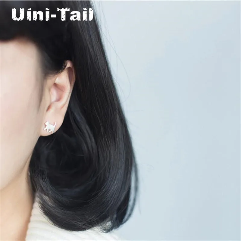 Uini-Tail Горячая новинка 925 стерлингового серебра очаровательные серьги с кошками простые корейские студенческие личности маленькие свежие гипоаллергенныые серьги