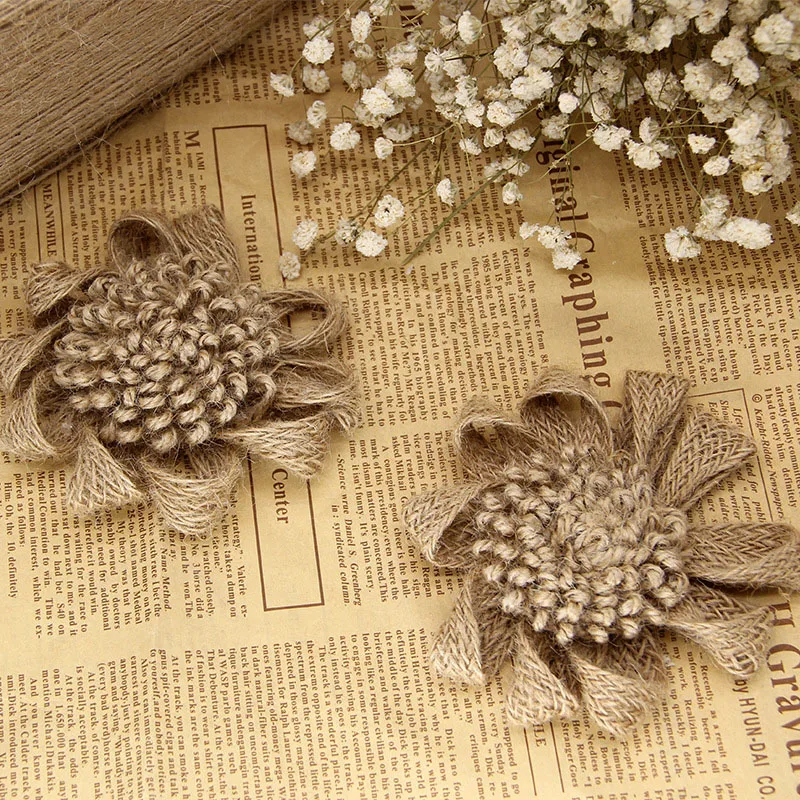 Свадебные украшения невесты винтажный деревенский цветок розы мешковина из