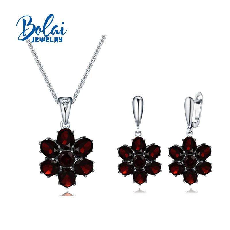 jewely set Bolaijewelry, гранат, ювелирный набор, натуральный gemstonet, 925 пробы, серебряный, цветочный дизайн, хорошее ювелирное изделие для женщин, подарки на годовщину - Цвет камня: jewely set
